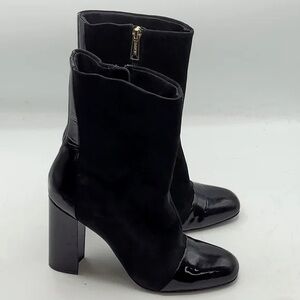 Isaac Mizrahi Black Heeled Boots with Patent Toe